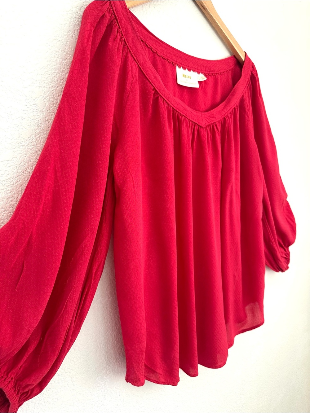 Maeve Anthropologie Textured Blouse Red Boho Peasant Top Size 14 L Like New